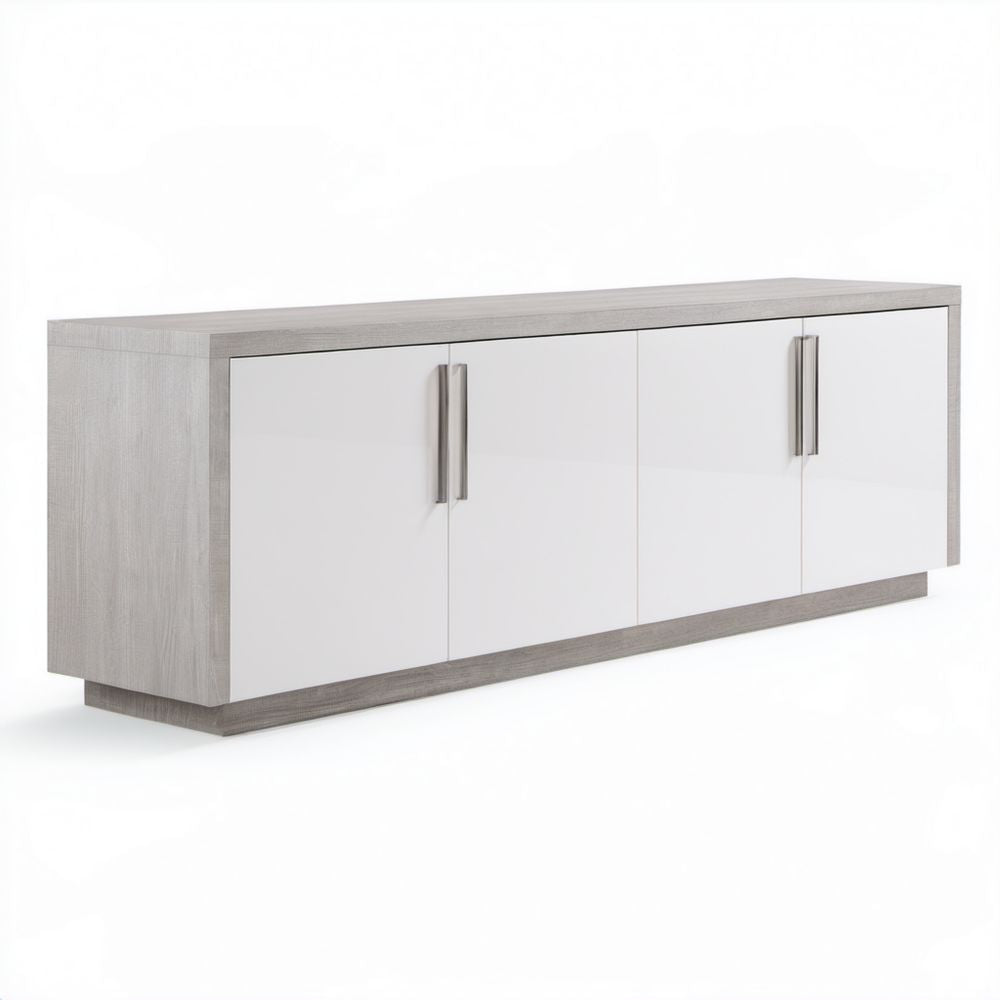 Szafka RTV biała i szara z płyty wiórowej laminowanej oraz MDF, 160 × 40 × 60 cm
