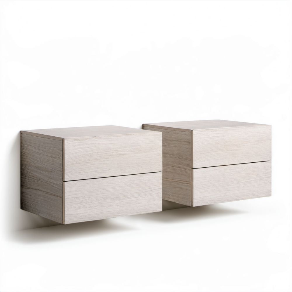 Zestaw 2 wiszących szafek nocnych z MDF, jasny dąb, 50 × 35 × 30 cm, po 2 szuflady