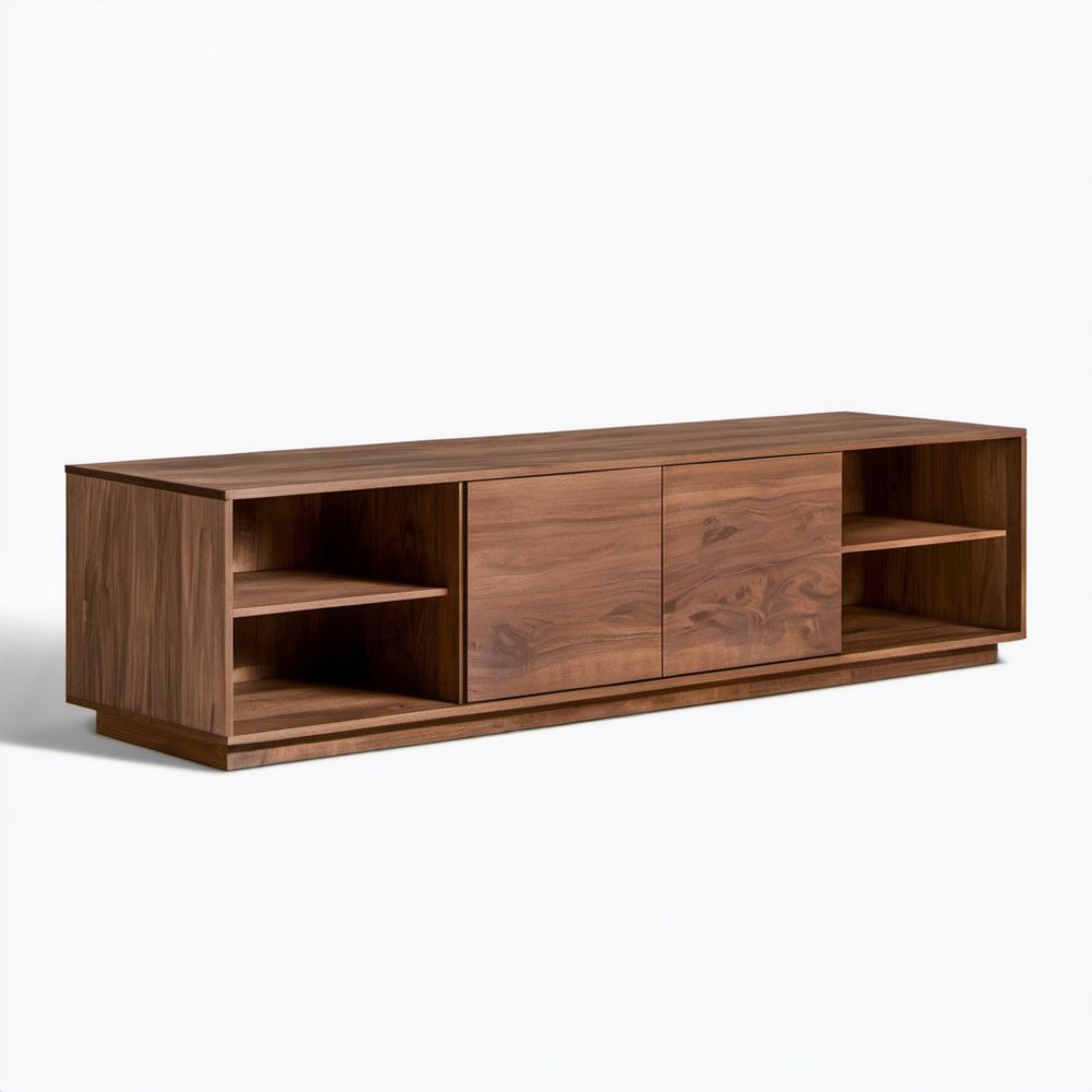 Brązowa drewniana szafka RTV z płyty MDF w okleinie orzechowej 180 x 40 x 55 cm