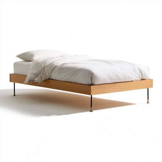 Drewniana rama łóżka dwuosobowego z MDF 160 x 200 cm dąb/czarny/mosiężny