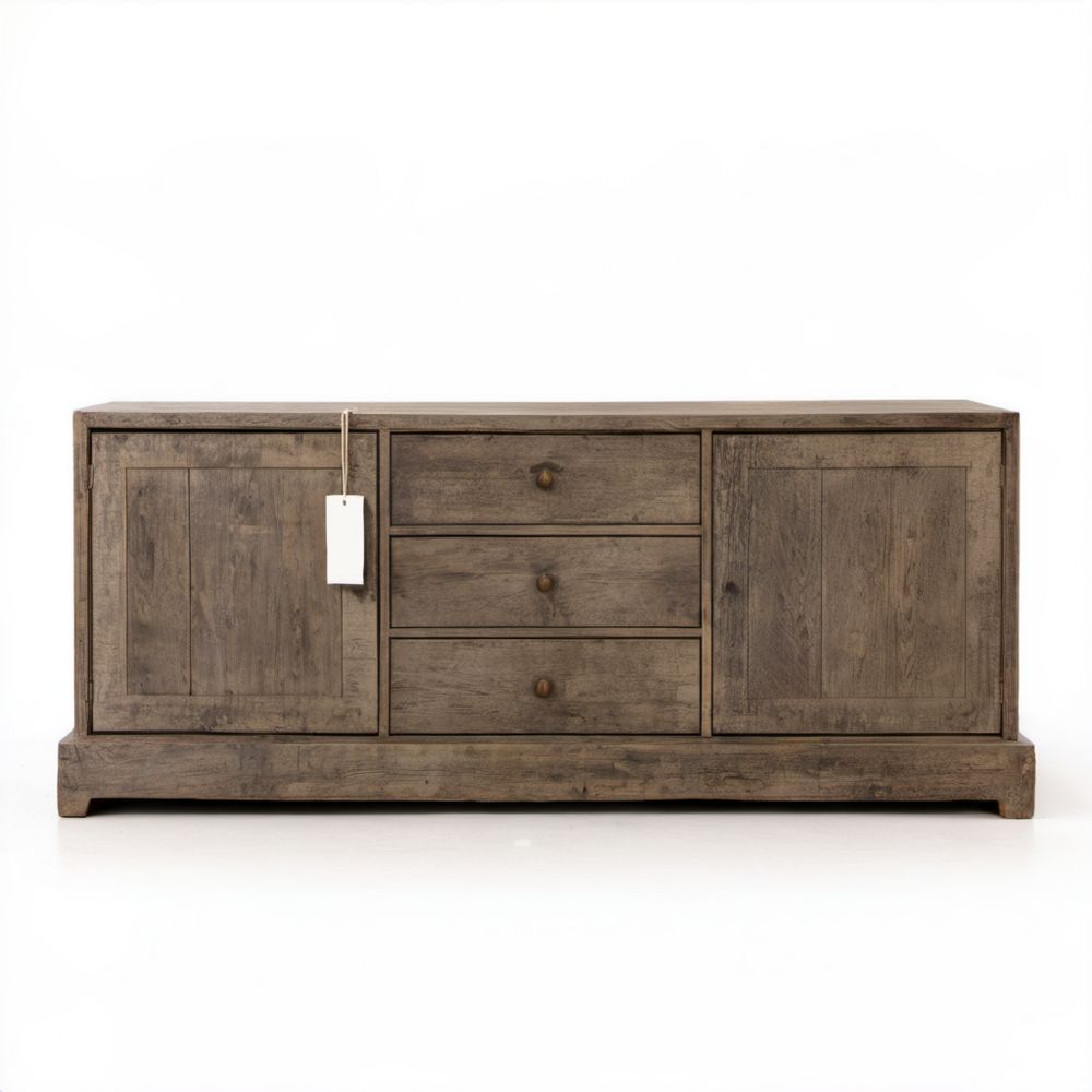 Brązowy kredens drewniany z litego drewna sosnowego, 180 × 45 × 85 cm