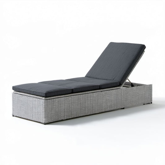 Leżak ogrodowy z technorattanu i aluminium z regulowanym oparciem, szary/antracytowy, 200 × 70 × 33 cm