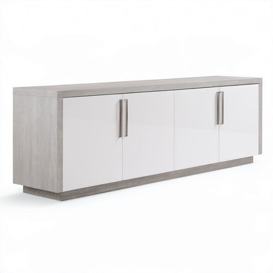 Szafka RTV biała i szara z płyty wiórowej laminowanej oraz MDF, 160 × 40 × 60 cm
