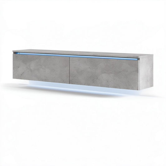 Wisząca szafka RTV z płyty wiórowej laminowanej, szara z niebieskim LED, 160 x 40 x 32 cm