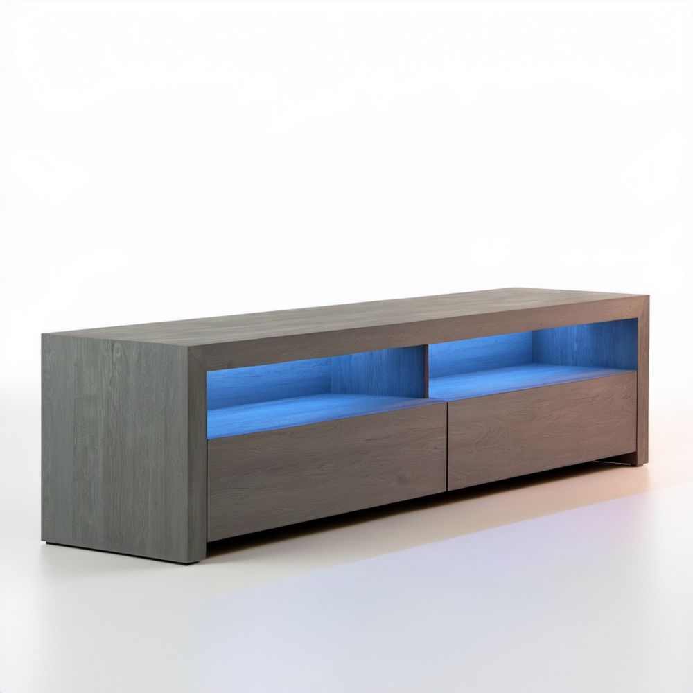 Szafka RTV dąb szary z płyty wiórowej laminowanej z oświetleniem LED, 160 x 40 x 45 cm