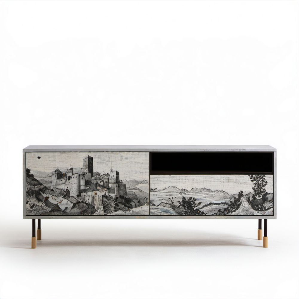 Szara szafka RTV z laminowanej płyty MDF, 180 × 40 × 55 cm
