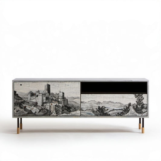Szara szafka RTV z laminowanej płyty MDF, 180 × 40 × 55 cm