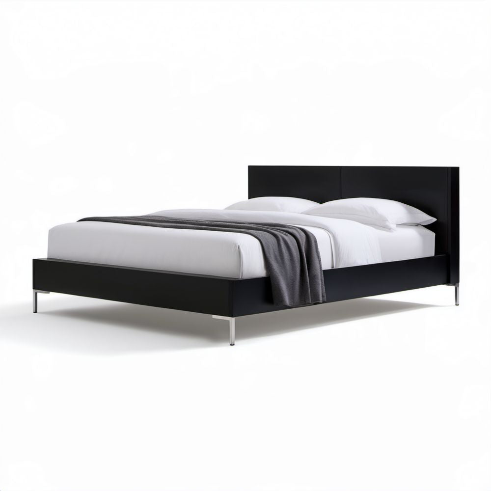Czarne łóżko dwuosobowe z płyty MDF 160 x 200 cm