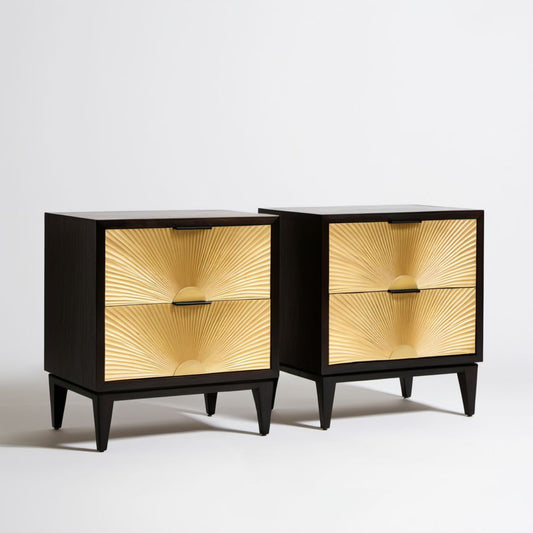 Zestaw 2 czarno-złotych szafek nocnych z MDF, 2 szuflady, 45 × 40 × 55 cm