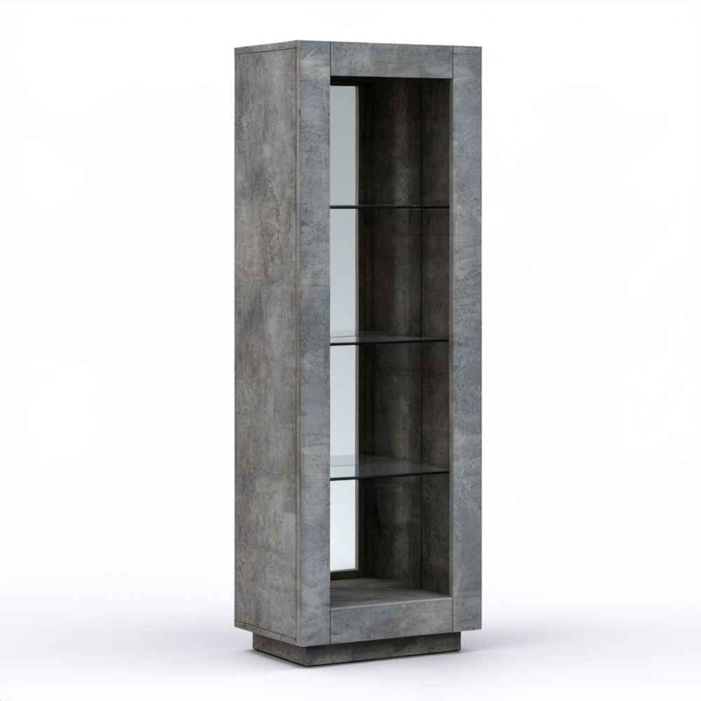 Witryna stojąca szara z płyty wiórowej i szkła 60 × 40 × 190 cm