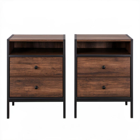 Zestaw 2 szafek nocnych z MDF i stali, ciemny orzech/czarny, 40 x 35 x 65 cm