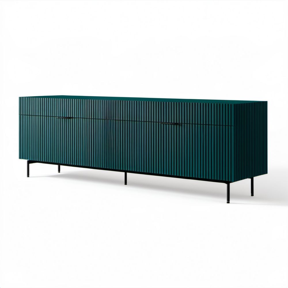 Kredens do jadalni ciemnozielony z ryflowanymi frontami MDF 180 x 45 x 75 cm