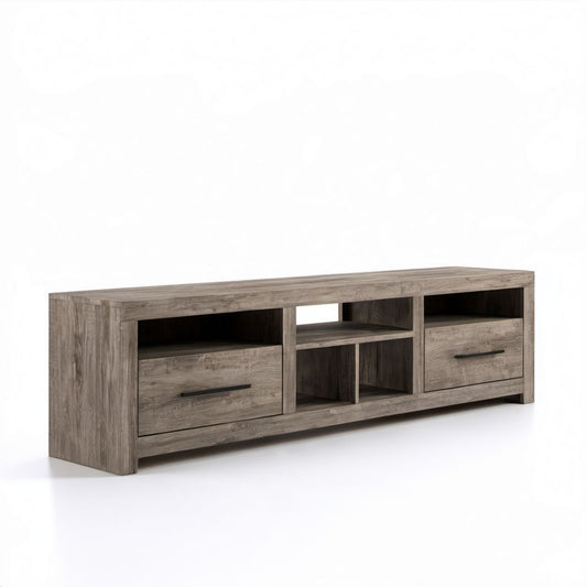 Brązowa szafka RTV z płyty wiórowej laminowanej 180 × 40 × 50 cm, 2 szuflady