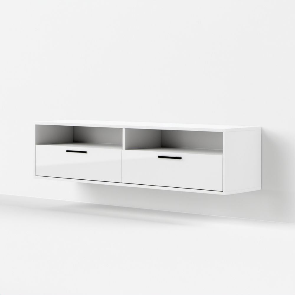 Wisząca szafka RTV z laminowanej płyty wiórowej 160 × 35 × 30 cm, biała