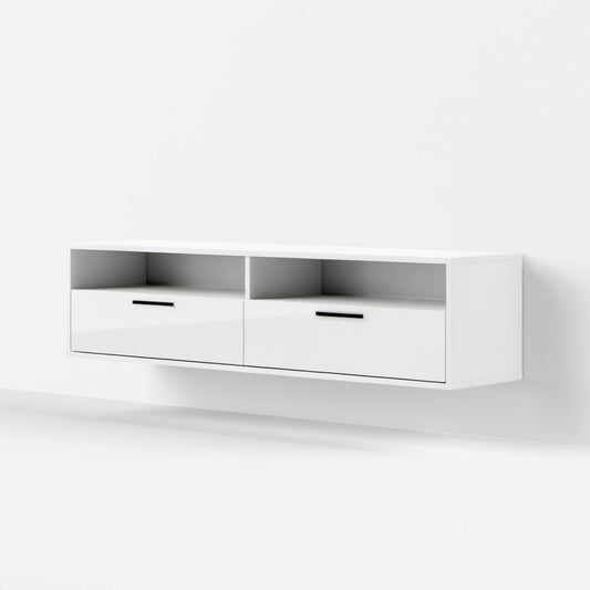 Wisząca szafka RTV z laminowanej płyty wiórowej 160 × 35 × 30 cm, biała