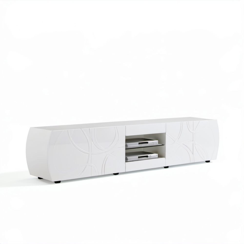Biała szafka RTV z płyty MDF, owalna, 180 x 40 x 45 cm