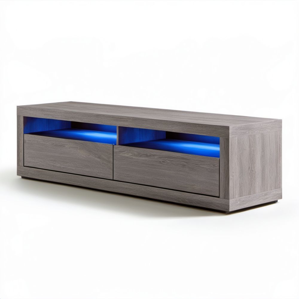 Szafka RTV z płyty wiórowej laminowanej, szara z niebieskim oświetleniem LED, 180 x 40 x 50 cm